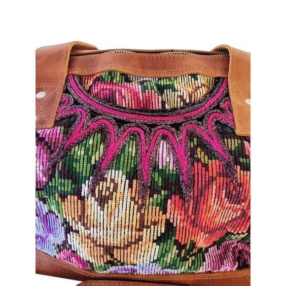HLV Leather & Handwoven Floral Small Crossbody Purse - Picture 3 of 6